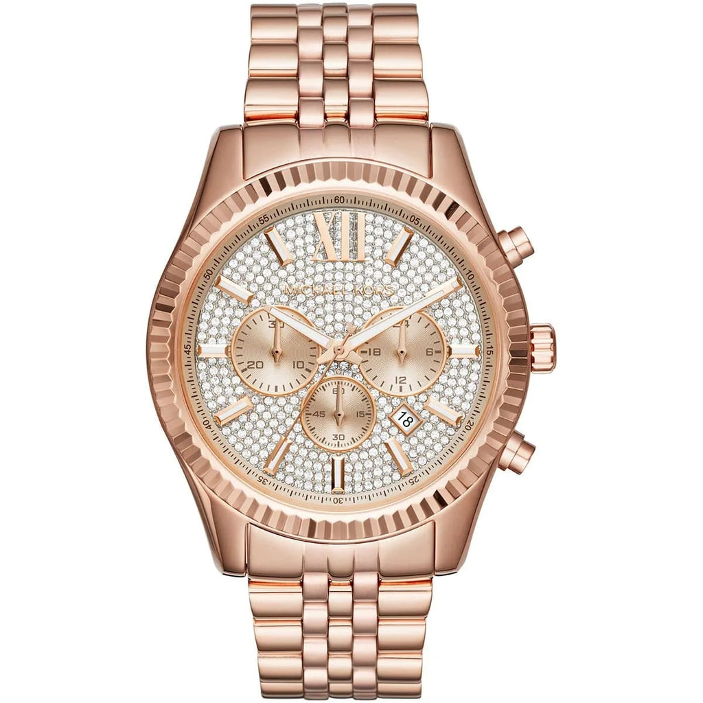 Michael Kors Lexington MK8580 45mm Men's Chronograph Watch – Rose Gold Crystal-Set & Rose Gold-Tone Stainless Steel Bracelet