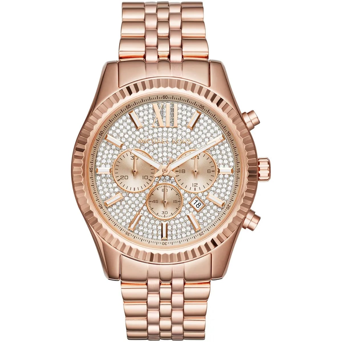 Michael Kors Lexington MK8580 45mm Men's Chronograph Watch – Rose Gold Crystal-Set & Rose Gold-Tone Stainless Steel Bracelet