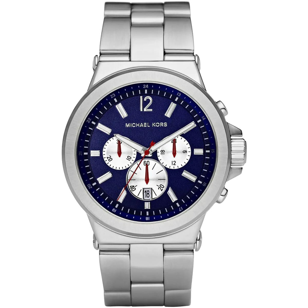 Michael Kors Dylan MK8171 45mm Men's Chronograph Watch – Blue & Silver-Tone Stainless Steel Bracelet