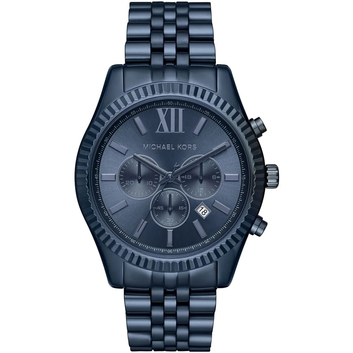 Michael Kors Lexington MK8480 45mm Men's Chronograph Watch – Blue & Silver-Tone Stainless Steel Bracelet