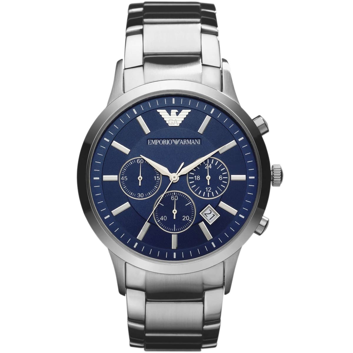 Emporio Armani Renato AR2448 43mm Men's Chronograph Watch – Blue & Blue Stainless Steel Bracelet
