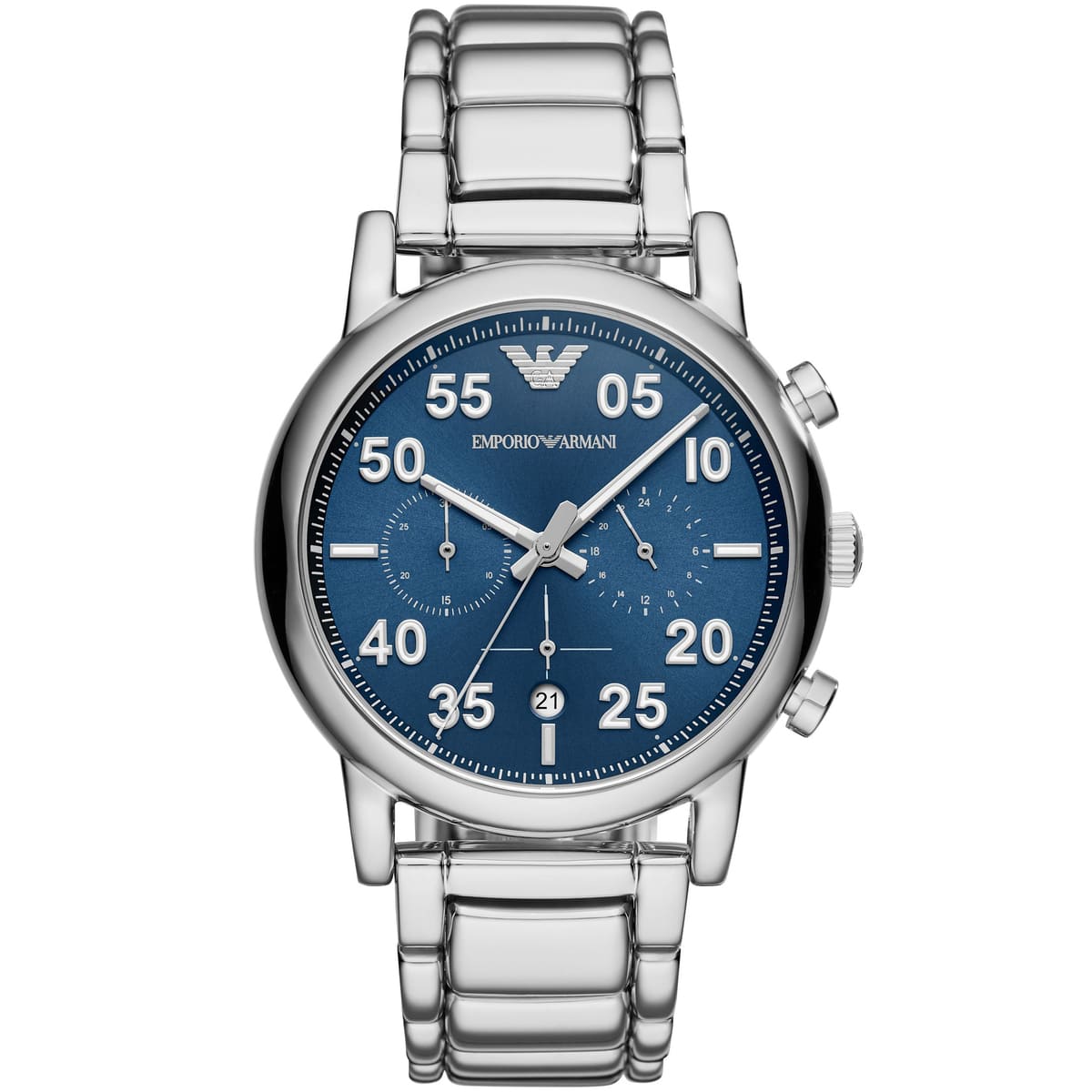 Emporio Armani Luigi AR11132 43mm Men's Chronograph Watch – Blue & Blue Stainless Steel Bracelet