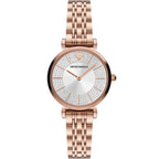 Emporio Armani Gianni T-Bar AR11446 32mm Women's Quartz Watch – Silver Crystal-Set & Rose Gold-Tone Stainless Steel Bracelet
