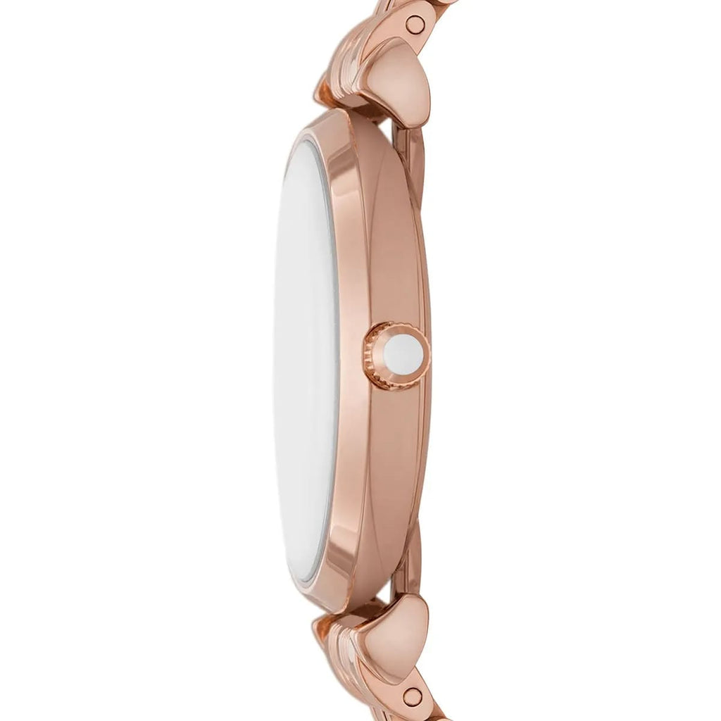 Emporio Armani Gianni T-Bar AR11446 32mm Women's Quartz Watch – Silver Crystal-Set & Rose Gold-Tone Stainless Steel Bracelet