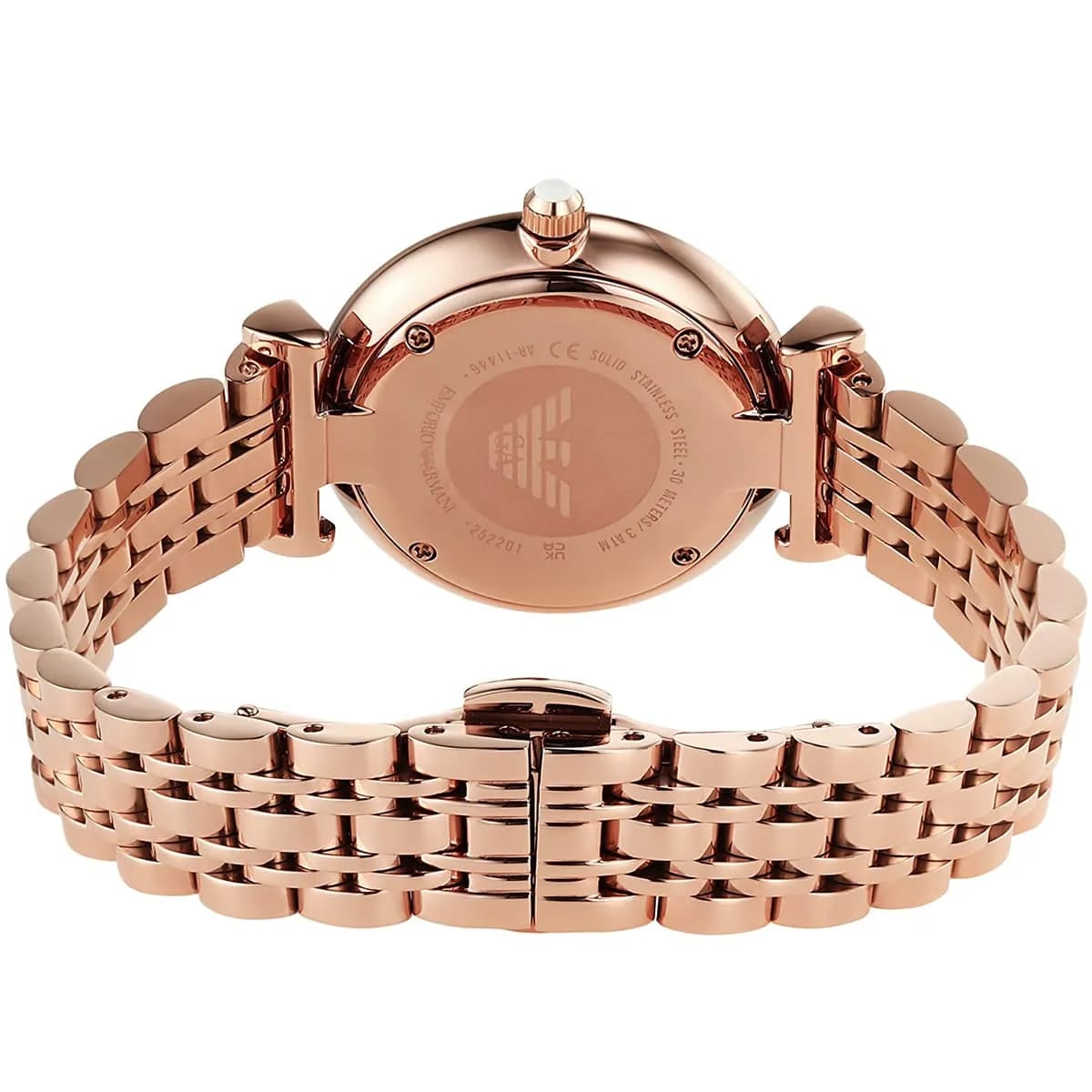 Emporio Armani Gianni T-Bar AR11446 32mm Women's Quartz Watch – Silver Crystal-Set & Rose Gold-Tone Stainless Steel Bracelet