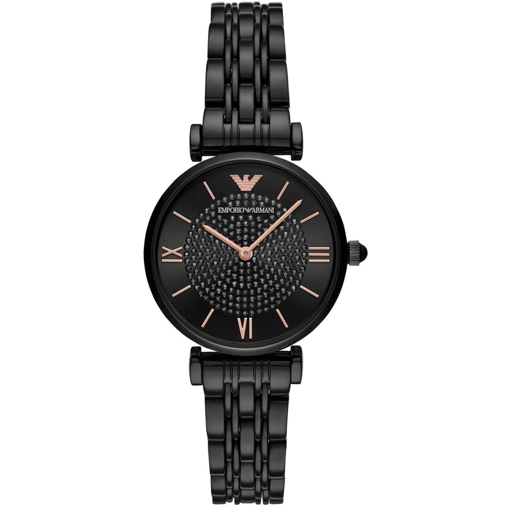Emporio Armani Gianni T-Bar AR11245 32mm Women's Quartz Watch – Black & Rose Gold-Tone Stainless Steel Bracelet