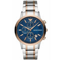 Emporio Armani Renato AR80025 43mm Men's Chronograph Watch – Blue Sunray & Rose Gold Stainless Steel Bracelet