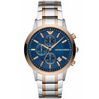 Emporio Armani Renato AR80025 43mm Men's Chronograph Watch – Blue Sunray & Rose Gold Stainless Steel Bracelet