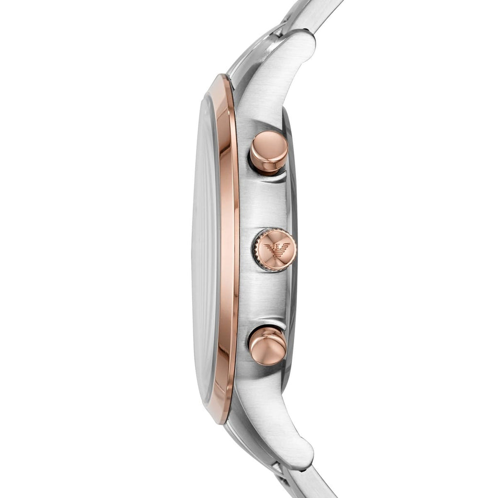 Emporio Armani Renato AR80025 43mm Men's Chronograph Watch – Blue Sunray & Rose Gold Stainless Steel Bracelet