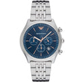 Emporio Armani Zeta AR1974 44mm Men's Chronograph Watch – Blue Sunray & Rose Gold Stainless Steel Bracelet