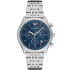 Emporio Armani Zeta AR1974 44mm Men's Chronograph Watch – Blue Sunray & Rose Gold Stainless Steel Bracelet