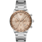 Emporio Armani Mario AR11352 43mm Men's Chronograph Watch – Champagne Sunray & Rose Gold Stainless Steel Bracelet