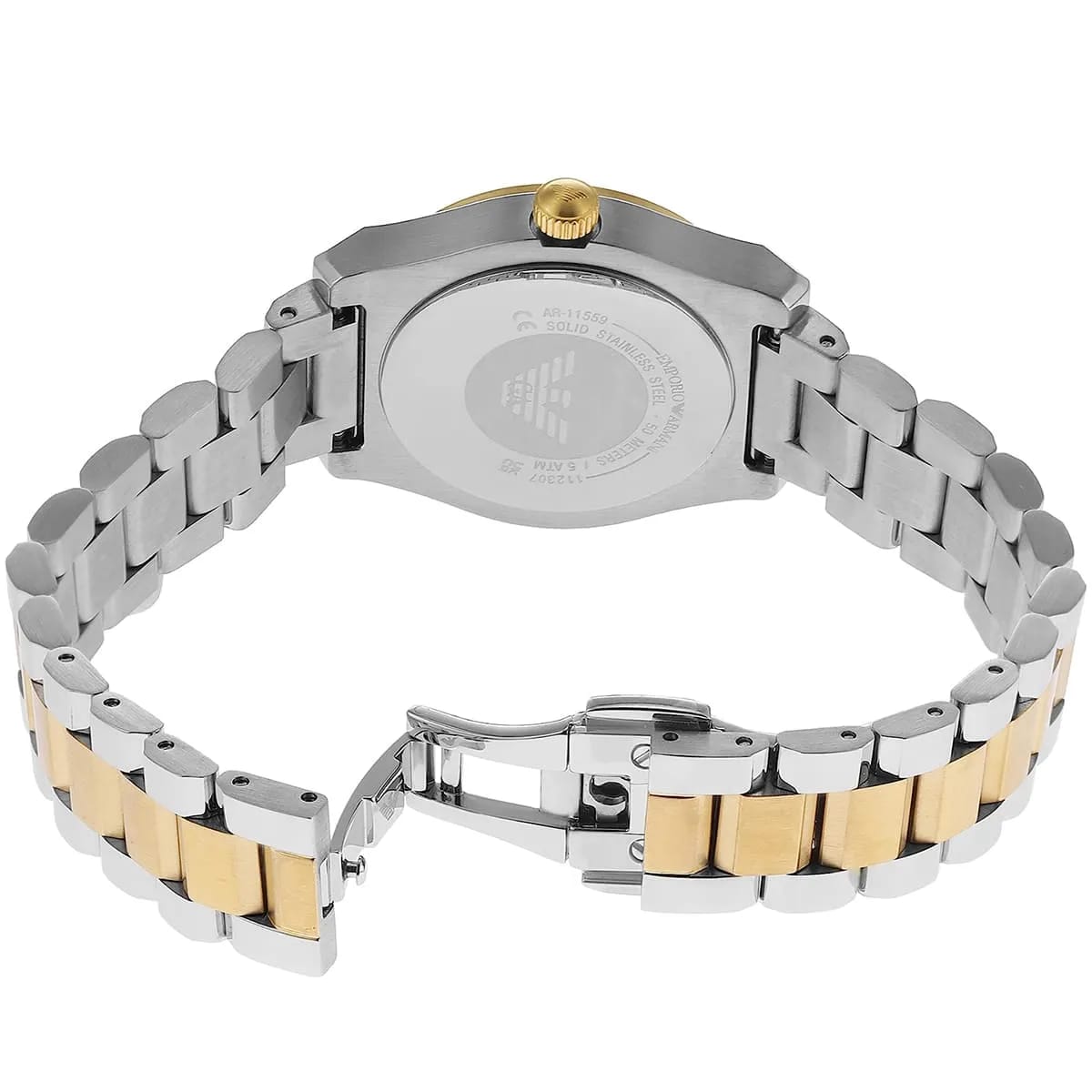 Emporio Armani Federica AR11559 32mm Women's Quartz Watch – Mother-of-Pearl Crystal-Set & Two-Tone Silver and Rose Gold Stainless Steel Bracelet
