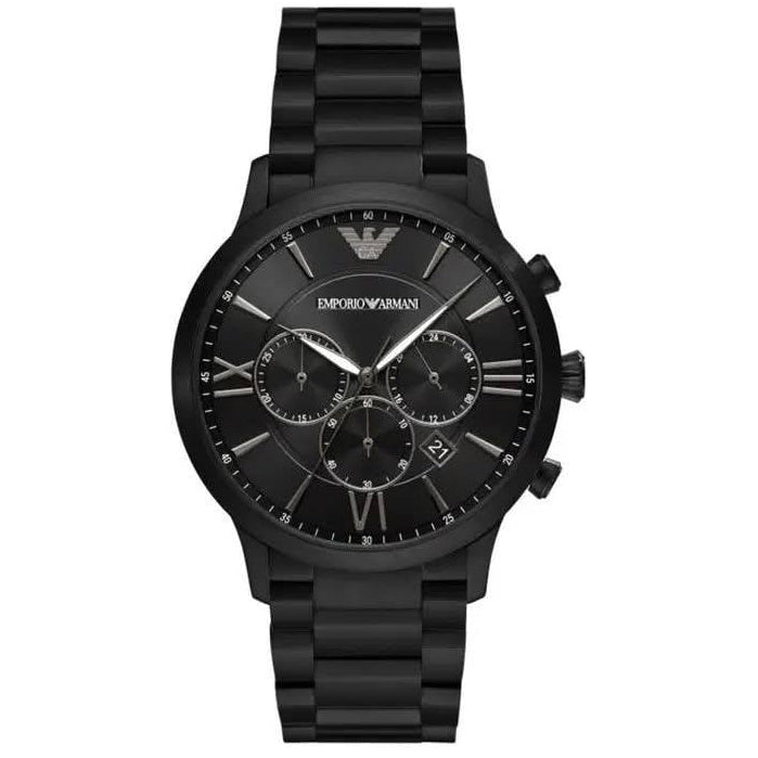 Emporio Armani Giovanni AR11349 43mm Men's Chronograph Watch – Black & Silver-Tone Stainless Steel Bracelet