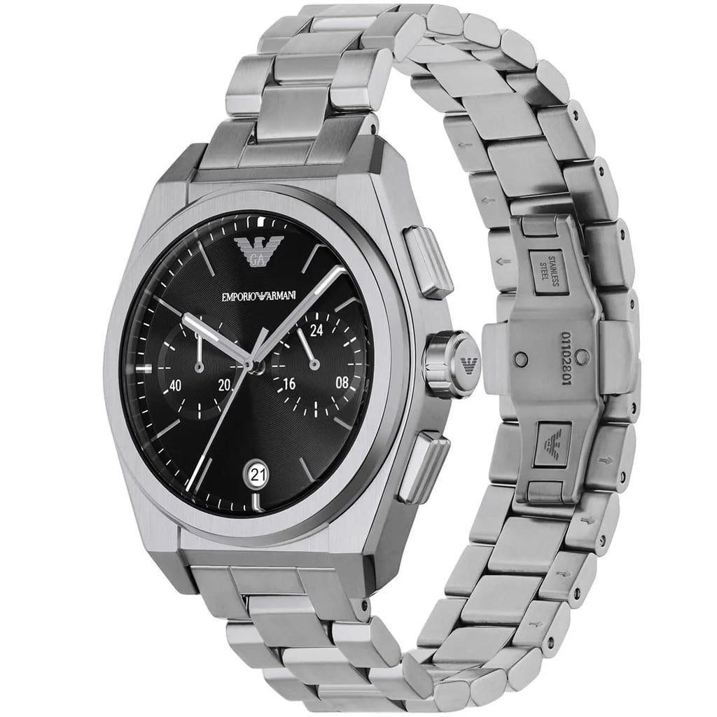 Emporio Armani Federico AR11560 42mm Men's Chronograph Watch – Black Sunray & Black Stainless Steel Bracelet