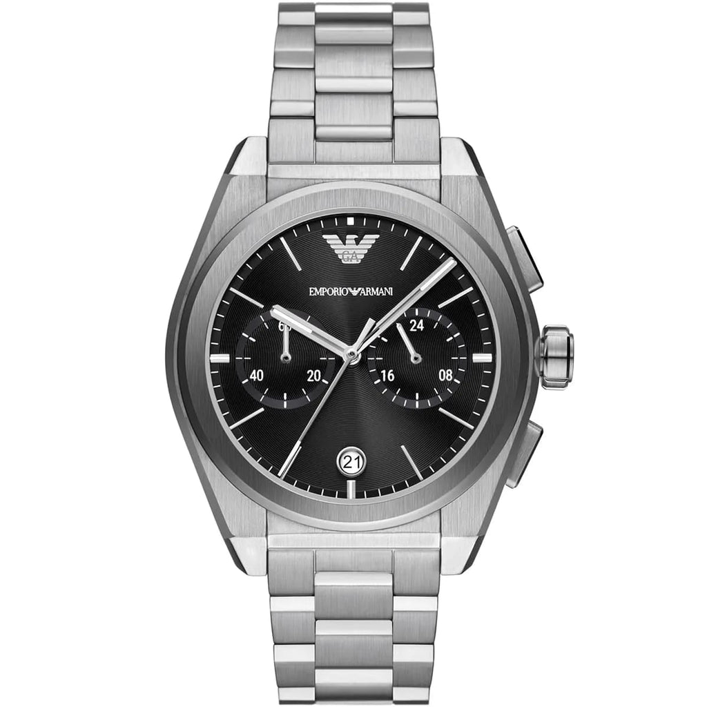 Emporio Armani Federico AR11560 42mm Men's Chronograph Watch – Black Sunray & Black Stainless Steel Bracelet
