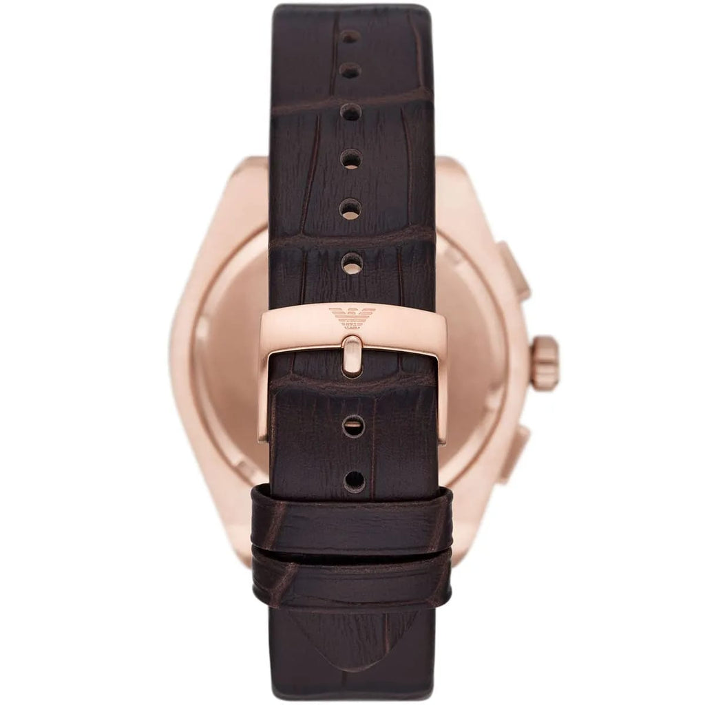 Emporio Armani Federico AR11563 42mm Men's Chronograph Watch – Blue Sunray & Rose Gold Genuine Leather Strap
