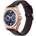 Emporio Armani Federico AR11563 42mm Men's Chronograph Watch – Blue Sunray & Rose Gold Genuine Leather Strap