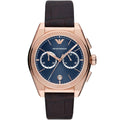 Emporio Armani Federico AR11563 42mm Men's Chronograph Watch – Blue Sunray & Rose Gold Genuine Leather Strap