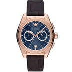 Emporio Armani Federico AR11563 42mm Men's Chronograph Watch – Blue Sunray & Rose Gold Genuine Leather Strap