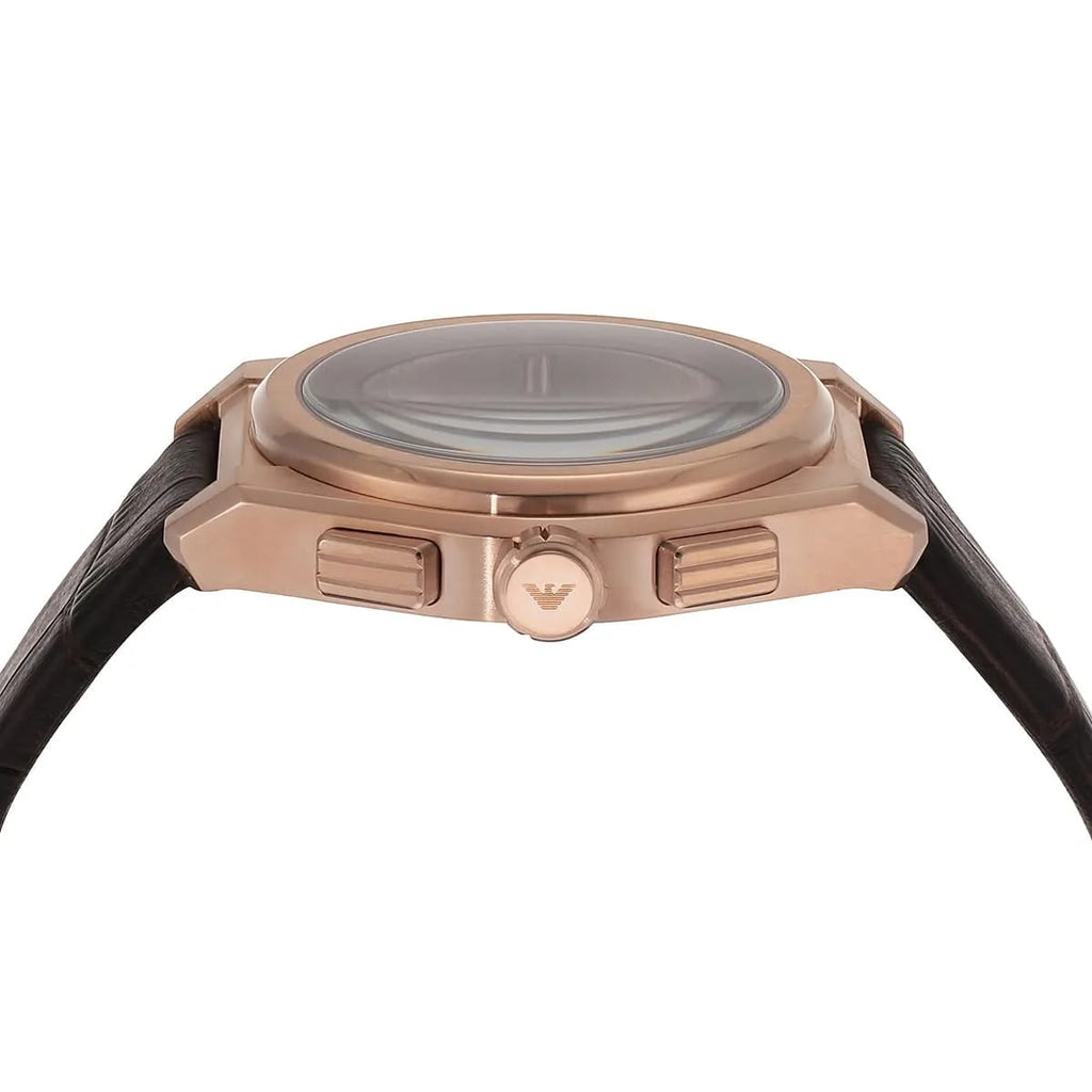 Emporio Armani Federico AR11563 42mm Men's Chronograph Watch – Blue Sunray & Rose Gold Genuine Leather Strap