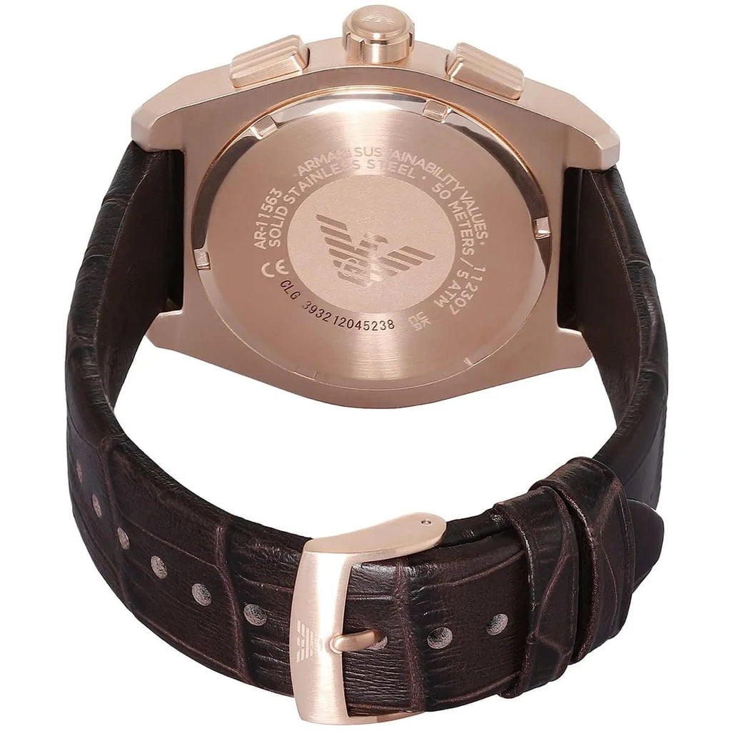 Emporio Armani Federico AR11563 42mm Men's Chronograph Watch – Blue Sunray & Rose Gold Genuine Leather Strap