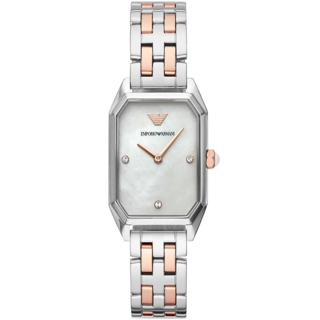 Emporio Armani Gioia AR11146 22mm Women's Quartz Watch – Mother-of-Pearl & Two-Tone Silver and Rose Gold Stainless Steel Bracelet