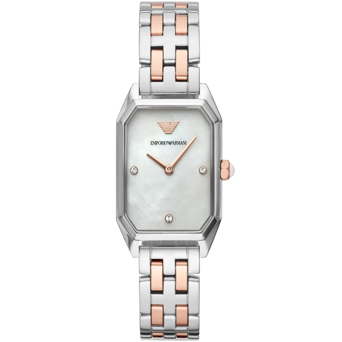Emporio Armani Gioia AR11146 22mm Women's Quartz Watch – Mother-of-Pearl & Two-Tone Silver and Rose Gold Stainless Steel Bracelet