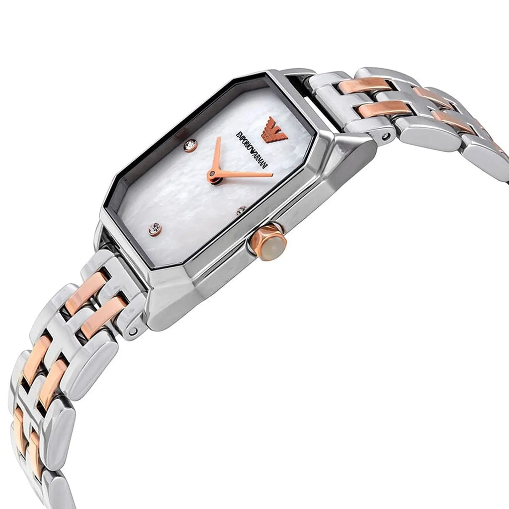 Emporio Armani Gioia AR11146 22mm Women's Quartz Watch – Mother-of-Pearl & Two-Tone Silver and Rose Gold Stainless Steel Bracelet