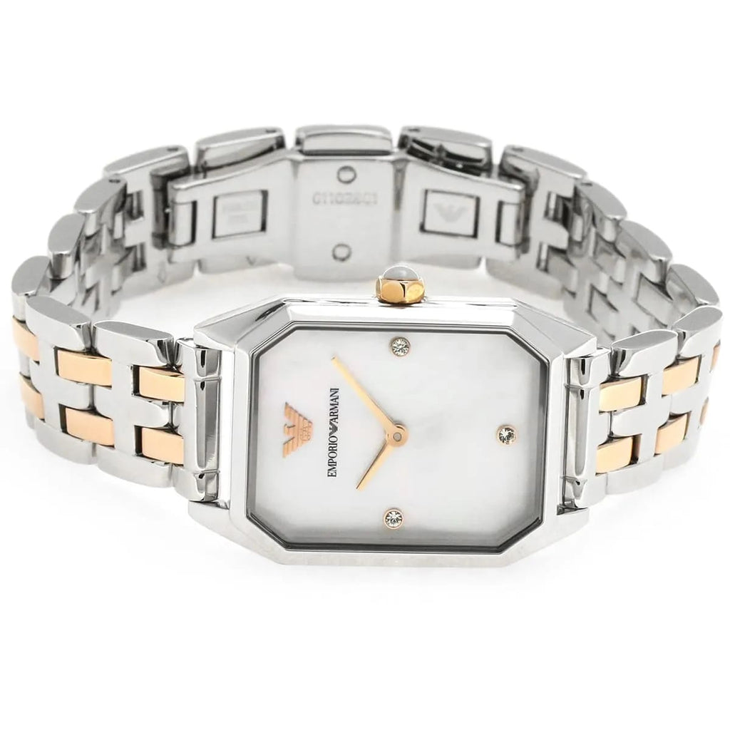 Emporio Armani Gioia AR11146 22mm Women's Quartz Watch – Mother-of-Pearl & Two-Tone Silver and Rose Gold Stainless Steel Bracelet