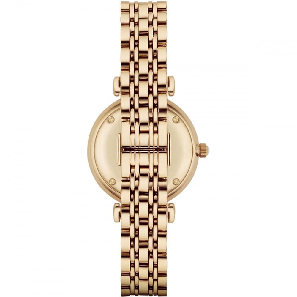 Emporio Armani Gianni T-Bar AR1907 32mm Women's Quartz Watch – Mother-of-Pearl & Gold-Tone Stainless Steel Bracelet
