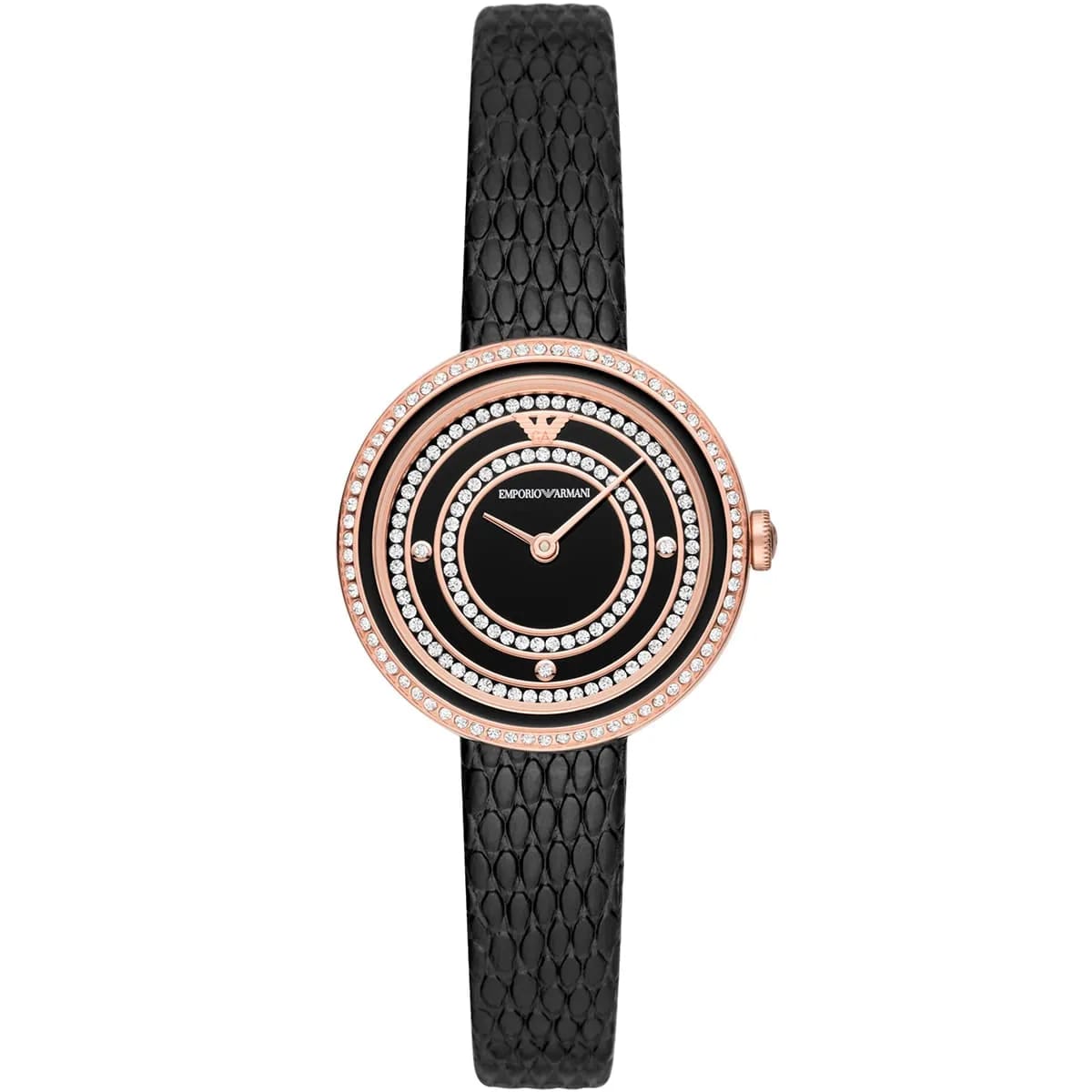 Emporio Armani Rosa AR11493 32mm Women's Quartz Watch – Black & Rose Gold-Tone Genuine Leather Strap