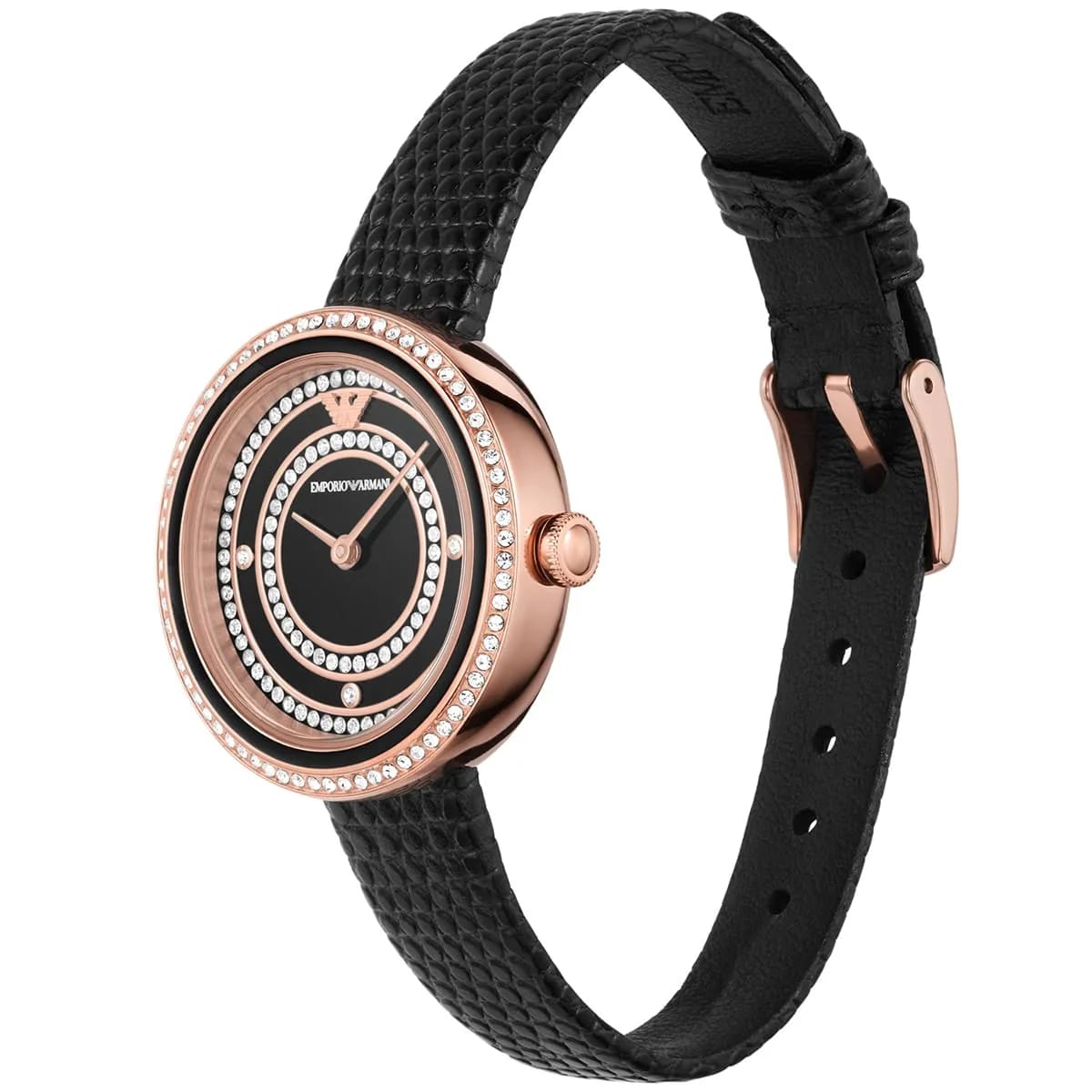 Emporio Armani Rosa AR11493 32mm Women's Quartz Watch – Black & Rose Gold-Tone Genuine Leather Strap