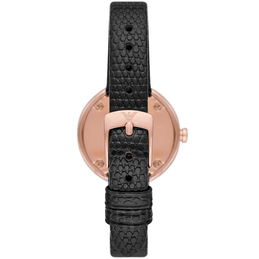 Emporio Armani Rosa AR11493 32mm Women's Quartz Watch – Black & Rose Gold-Tone Genuine Leather Strap
