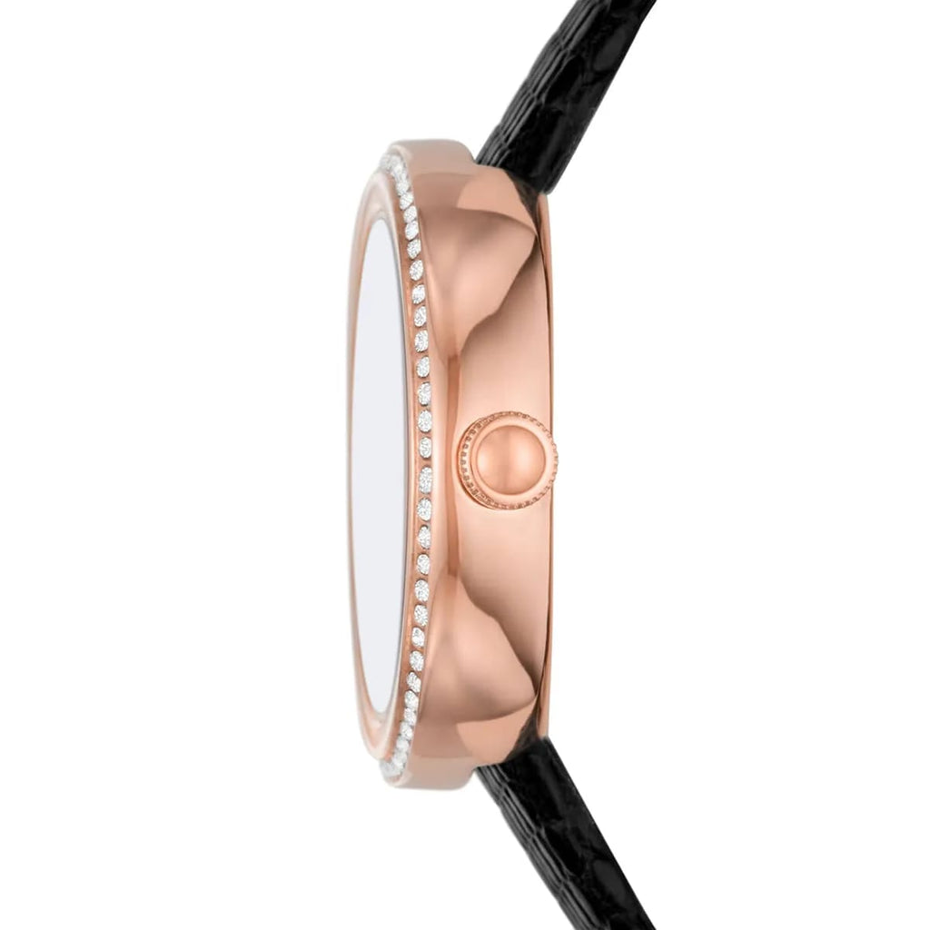 Emporio Armani Rosa AR11493 32mm Women's Quartz Watch – Black & Rose Gold-Tone Genuine Leather Strap
