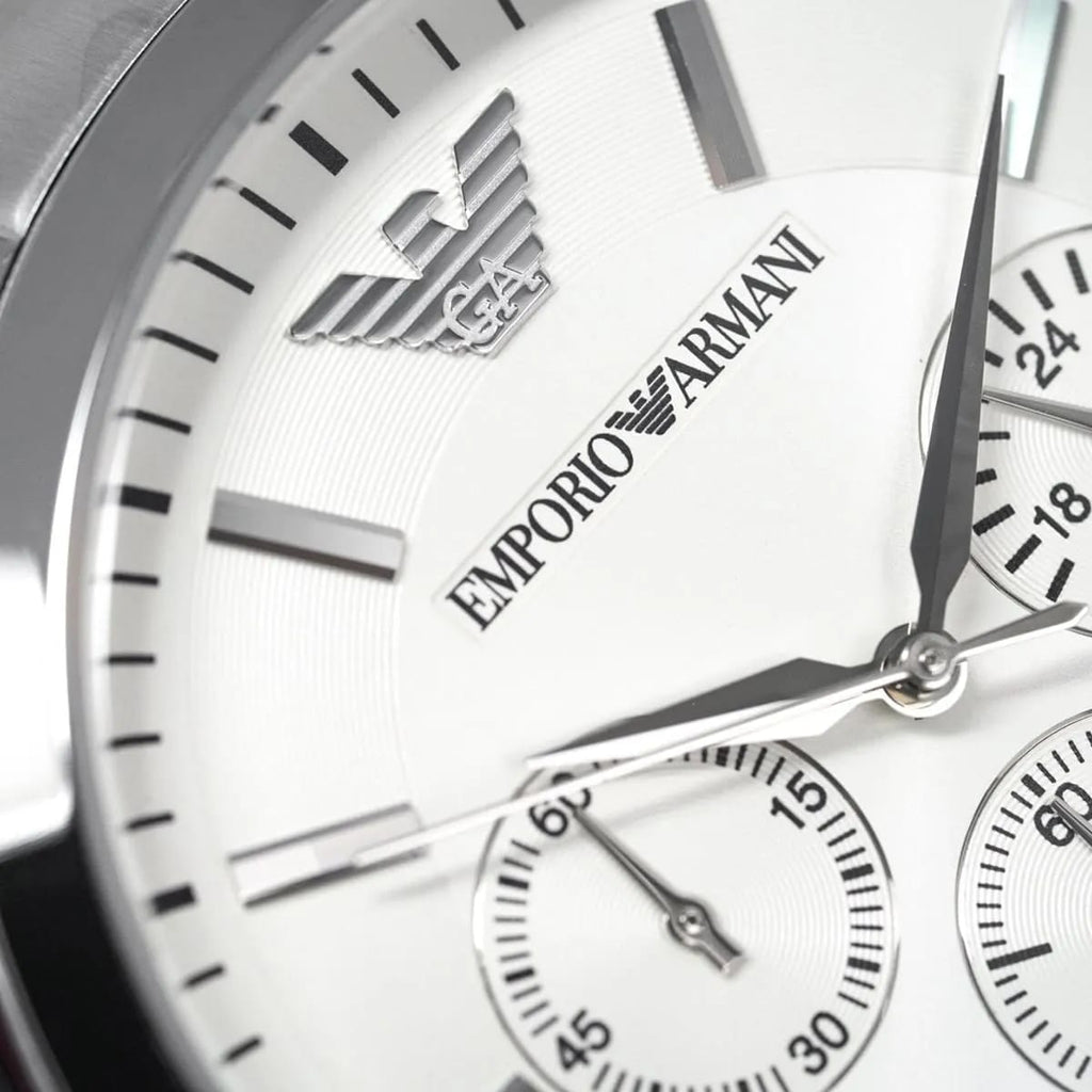 Emporio Armani Renato AR2458 43mm Men's Chronograph Watch – Silver & Silver Stainless Steel Bracelet