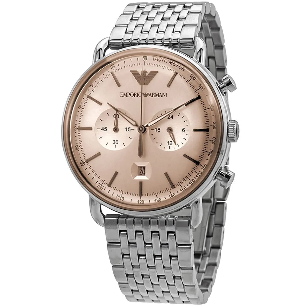Emporio Armani Aviator AR11239 43mm Men's Chronograph Watch – Champagne Sunray & Rose Gold Stainless Steel Bracelet