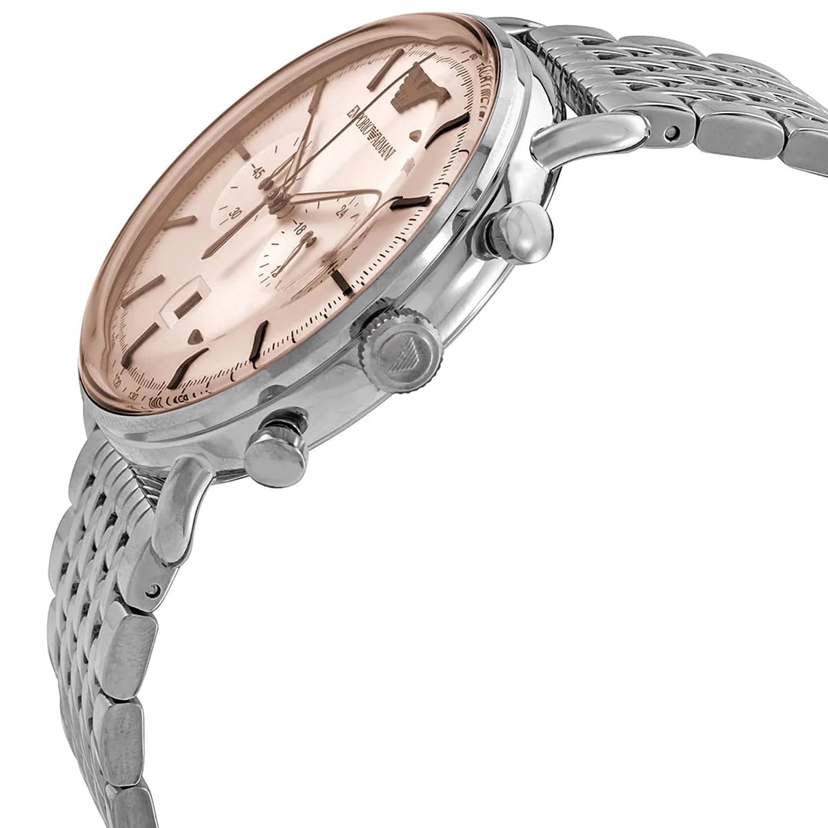 Emporio Armani Aviator AR11239 43mm Men's Chronograph Watch – Champagne Sunray & Rose Gold Stainless Steel Bracelet