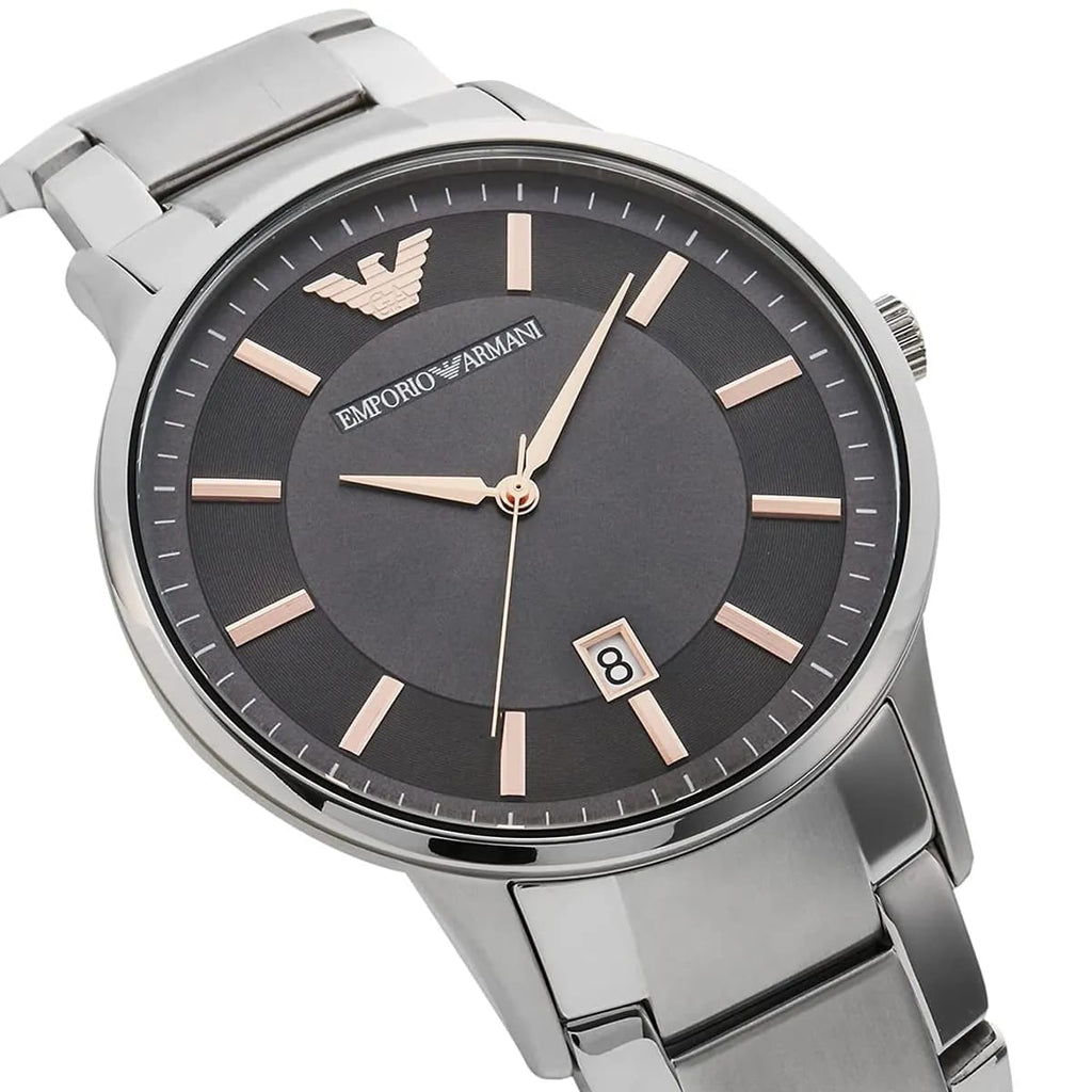 Emporio Armani Renato AR11179 43mm Men's Quartz Watch – Black & Rose Gold Stainless Steel Bracelet