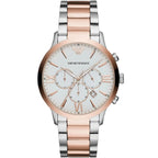 Emporio Armani Giovanni AR11209 43mm Men's Chronograph Watch – White & Rose Gold Stainless Steel Bracelet