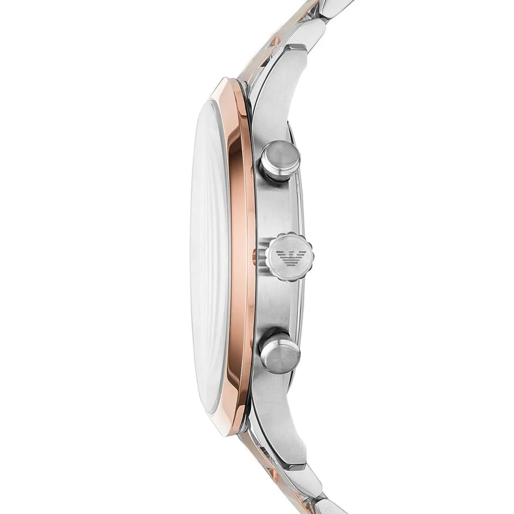Emporio Armani Giovanni AR11209 43mm Men's Chronograph Watch – White & Rose Gold Stainless Steel Bracelet