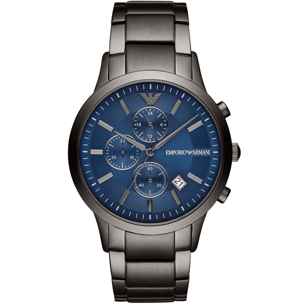 Emporio Armani Renato AR11215 43mm Men's Chronograph Watch – Blue Sunray & Gunmetal Stainless Steel Bracelet
