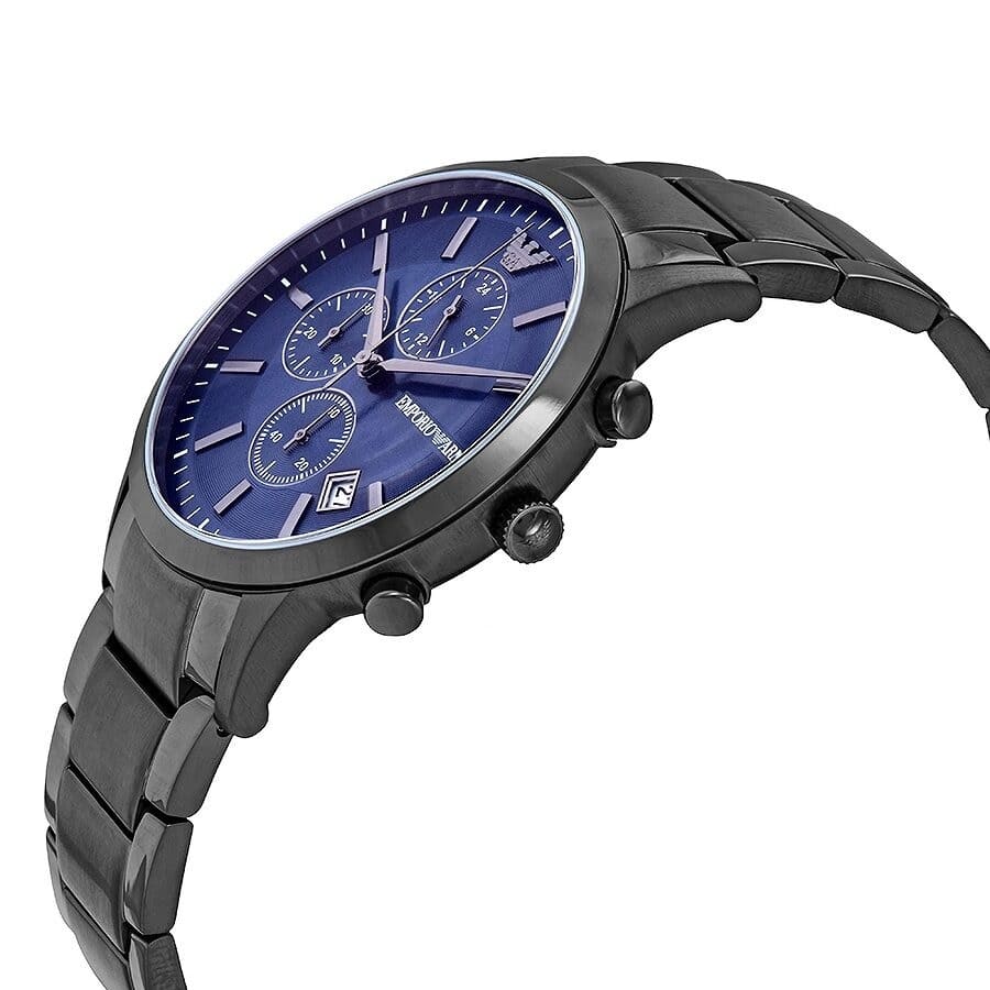 Emporio Armani Renato AR11215 43mm Men's Chronograph Watch – Blue Sunray & Gunmetal Stainless Steel Bracelet