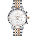 Emporio Armani Gianni AR0399 43mm Men's Chronograph Watch – Silver & Rose Gold Stainless Steel Bracelet