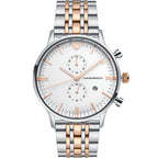 Emporio Armani Gianni AR0399 43mm Men's Chronograph Watch – Silver & Rose Gold Stainless Steel Bracelet