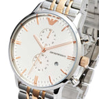 Emporio Armani Gianni AR0399 43mm Men's Chronograph Watch – Silver & Rose Gold Stainless Steel Bracelet