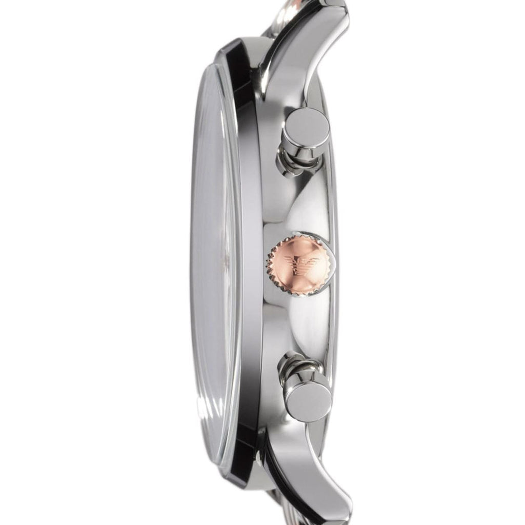 Emporio Armani Gianni AR0399 43mm Men's Chronograph Watch – Silver & Rose Gold Stainless Steel Bracelet
