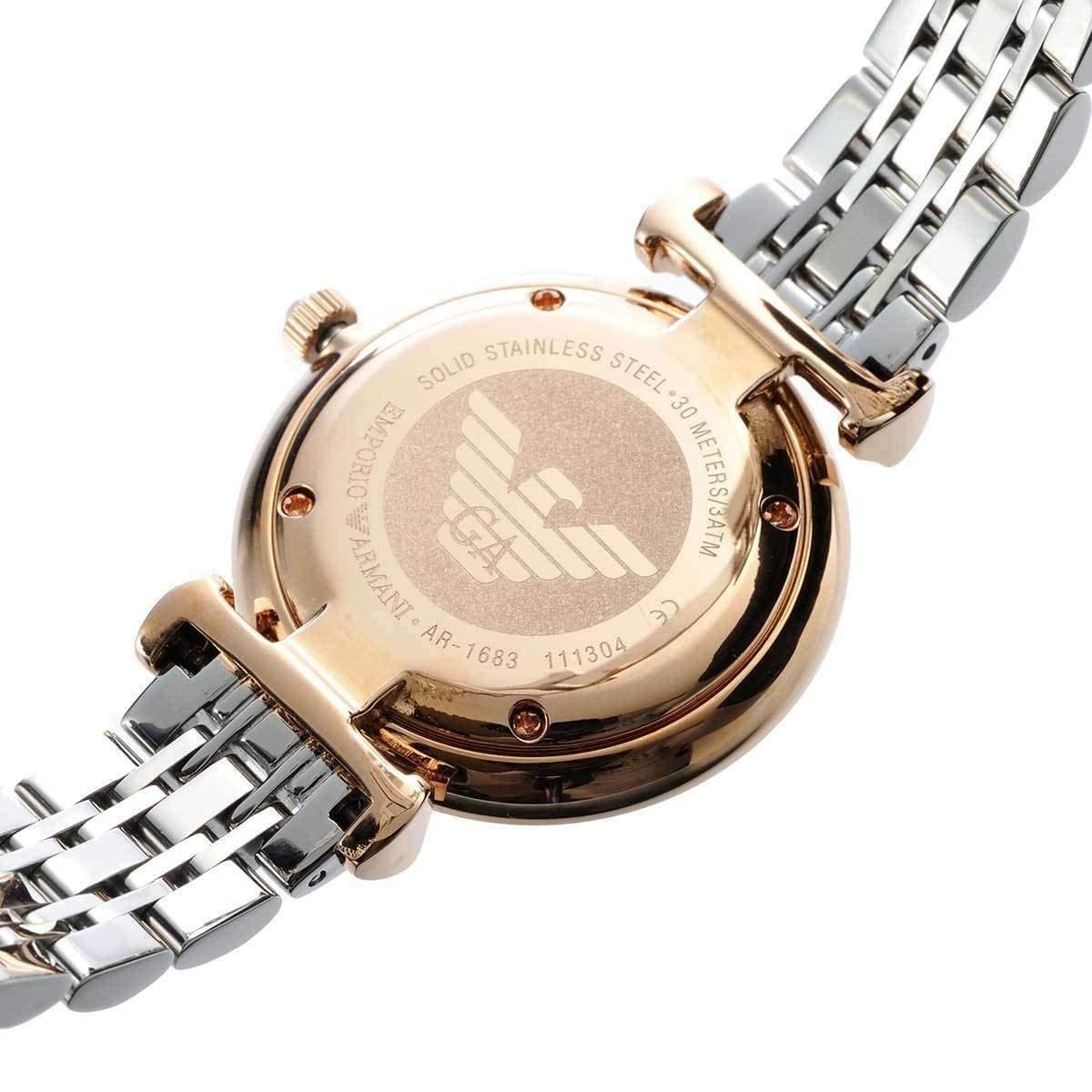 Emporio Armani Gianni T-Bar AR1683 32mm Women's Quartz Watch – Mother-of-Pearl & Two-Tone Silver and Rose Gold Stainless Steel Bracelet