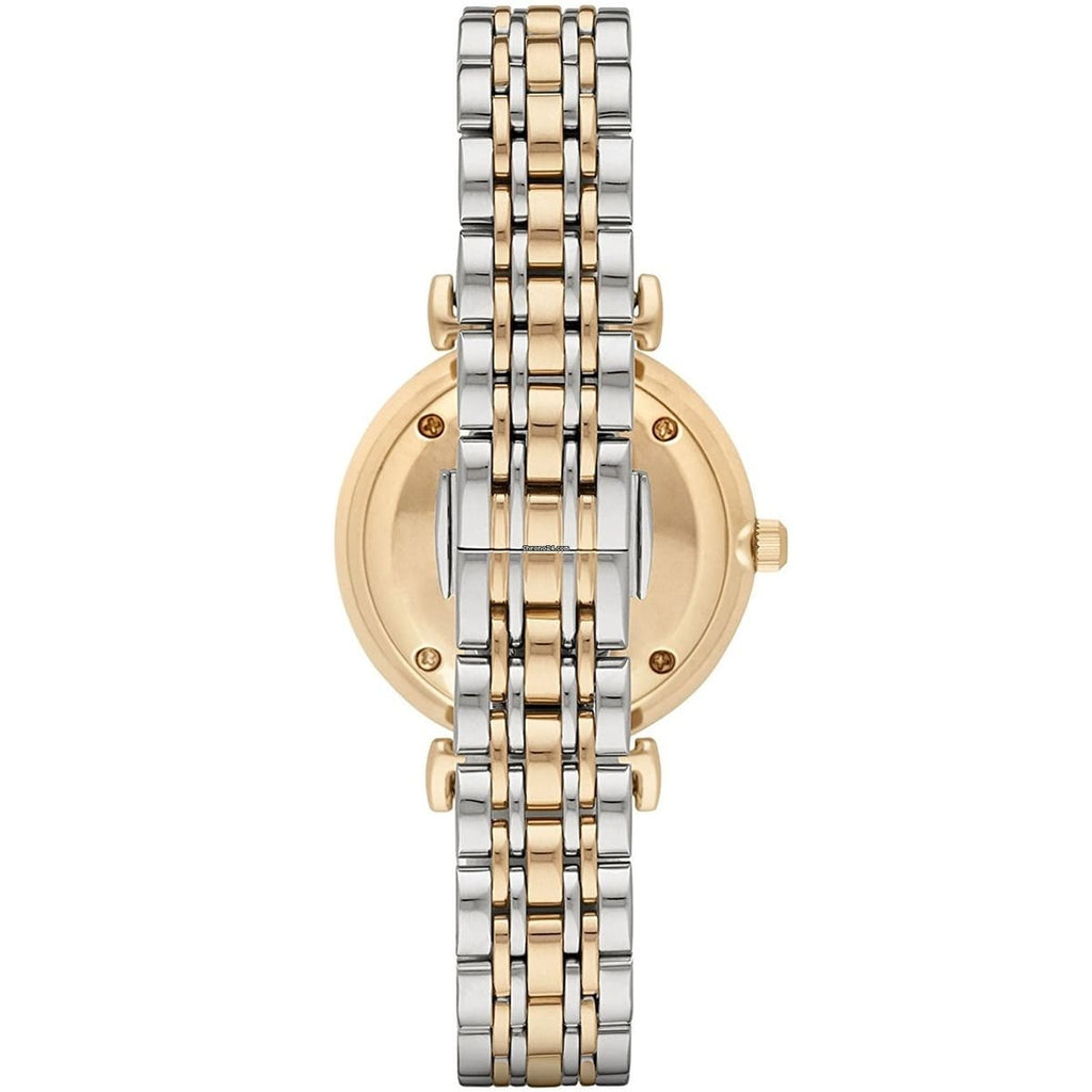 Emporio Armani Gianni T-Bar AR2076 32mm Women's Quartz Watch – Two-Tone Crystal-Set & Two-Tone Silver and Rose Gold Stainless Steel Bracelet