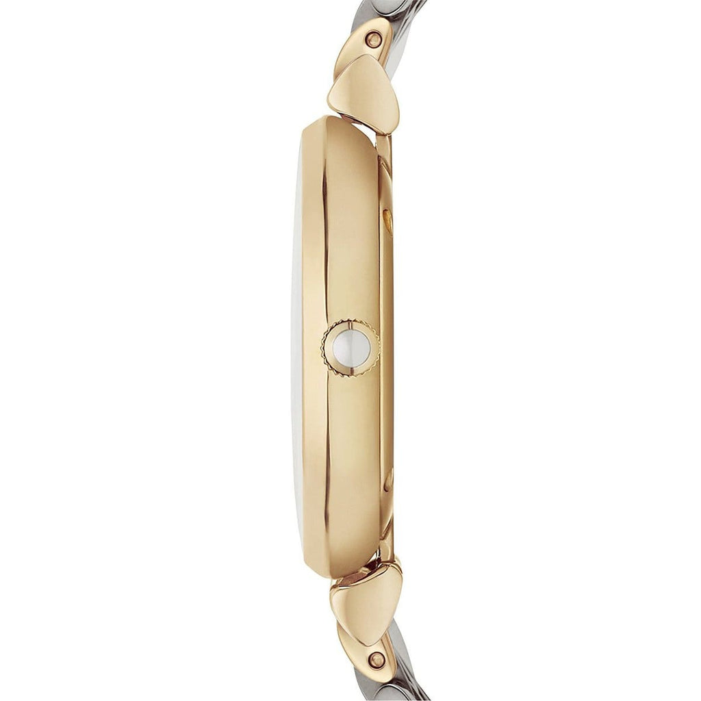 Emporio Armani Gianni T-Bar AR2076 32mm Women's Quartz Watch – Two-Tone Crystal-Set & Two-Tone Silver and Rose Gold Stainless Steel Bracelet